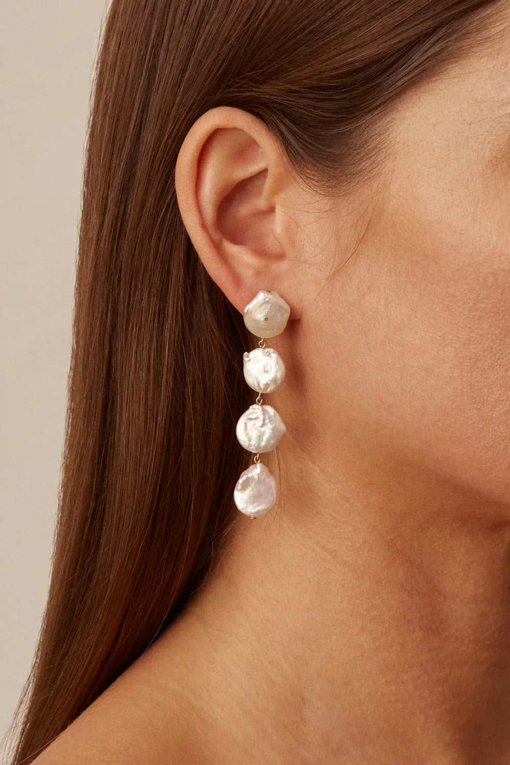 FOUR TIERED WHITE KESHI PEARL EARRINGS