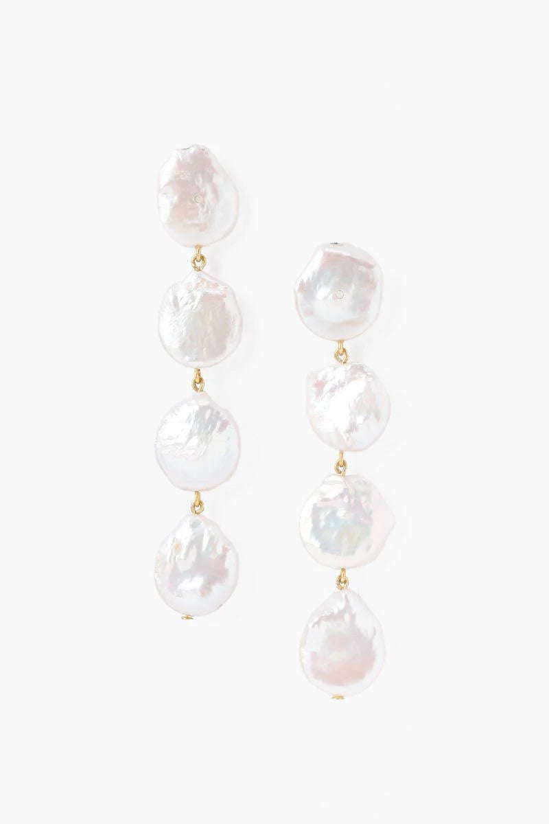 FOUR TIERED WHITE KESHI PEARL EARRINGS