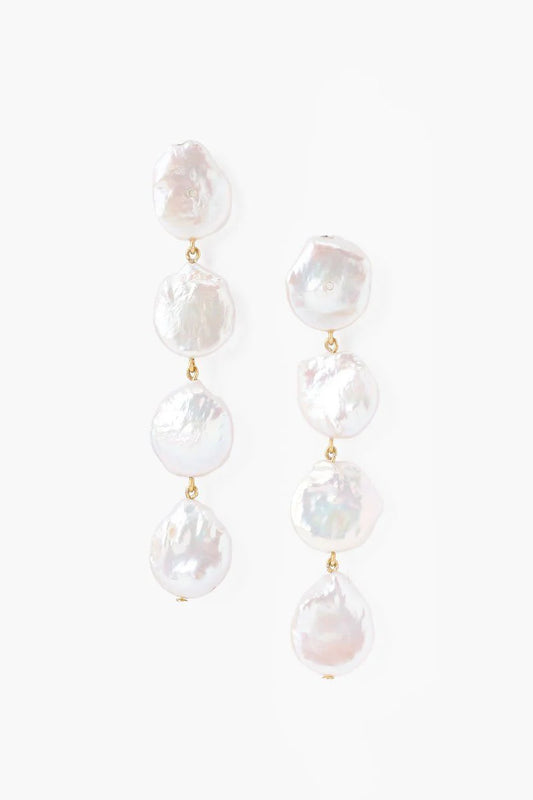 FOUR TIERED WHITE KESHI PEARL EARRINGS